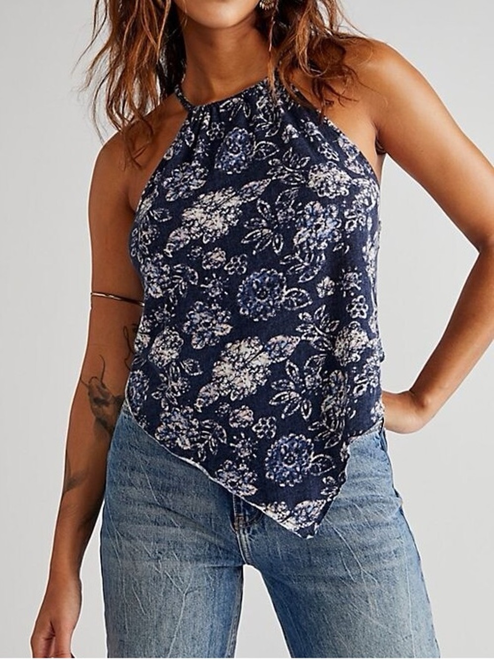 FREE PEOPLE Daisy Tank Navy Combo Halter Top - Size X Small & Small NWT